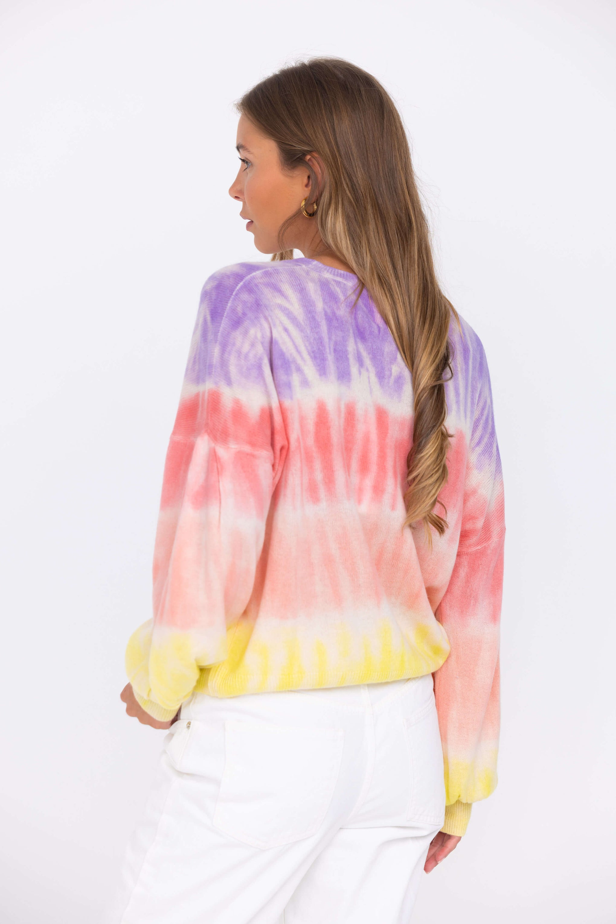 Crush Cashmere Tie Dye Harley Batwing Crew in Sherbert available at The New Trend