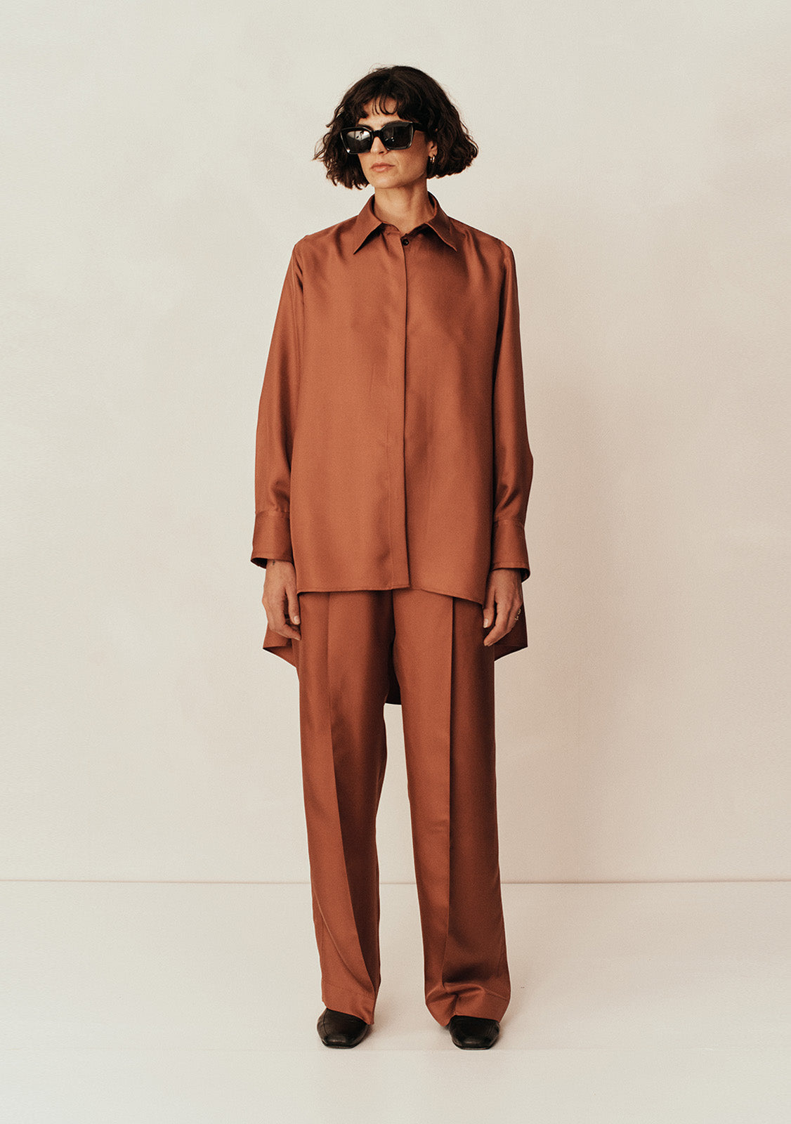 Esse Classico Drape Silk Shirt in Plain Sienna now available at TNT The New Trend Australia.