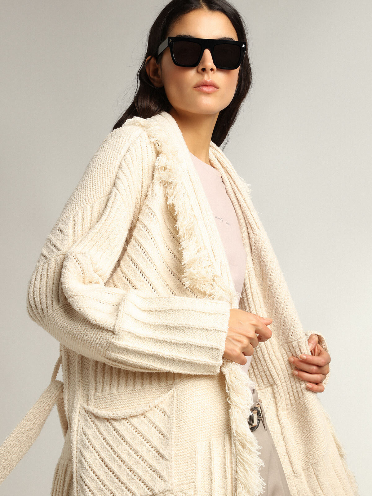 Golden Goose Journey Ws Knit Belted Cardigan in Papyrus available at TNT The New Trend Australia.