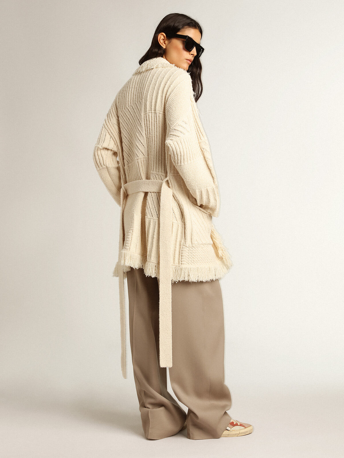 Golden Goose Journey Ws Knit Belted Cardigan in Papyrus available at TNT The New Trend Australia.