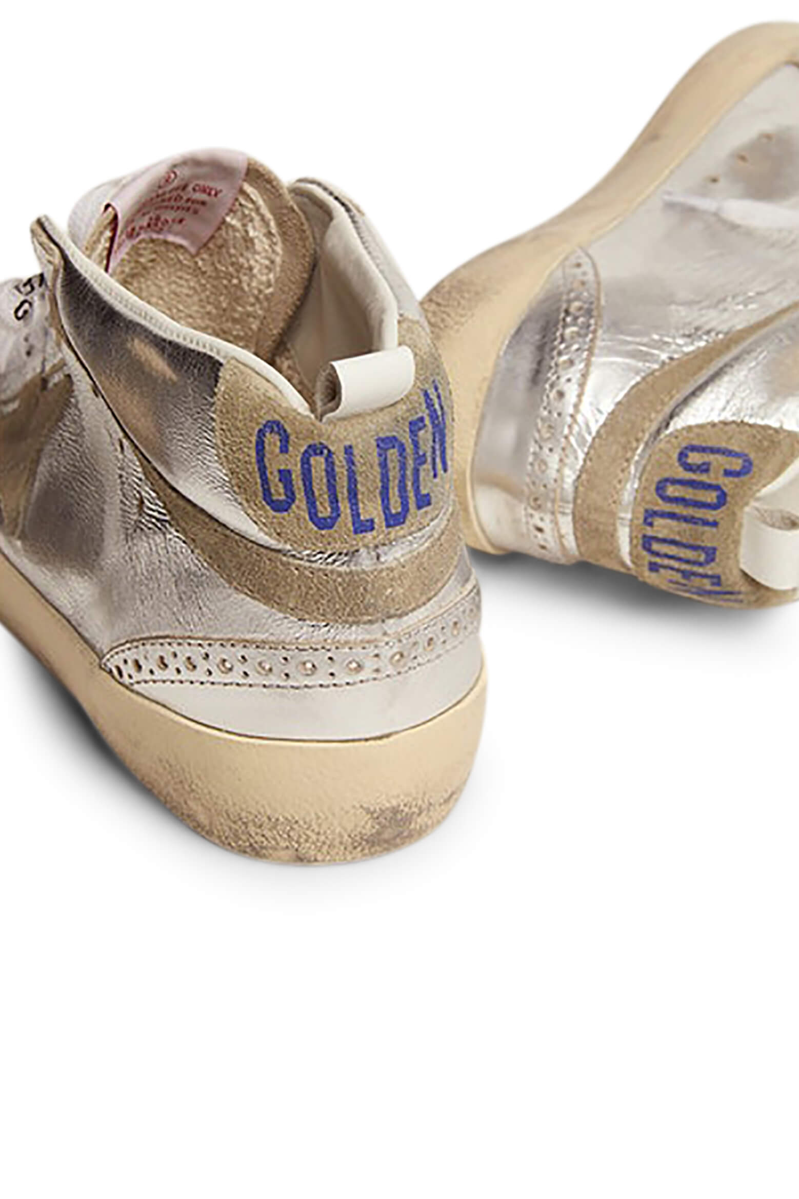 Golden Goose Mid Star Sneakers in Silver and Taupe from The New Trend