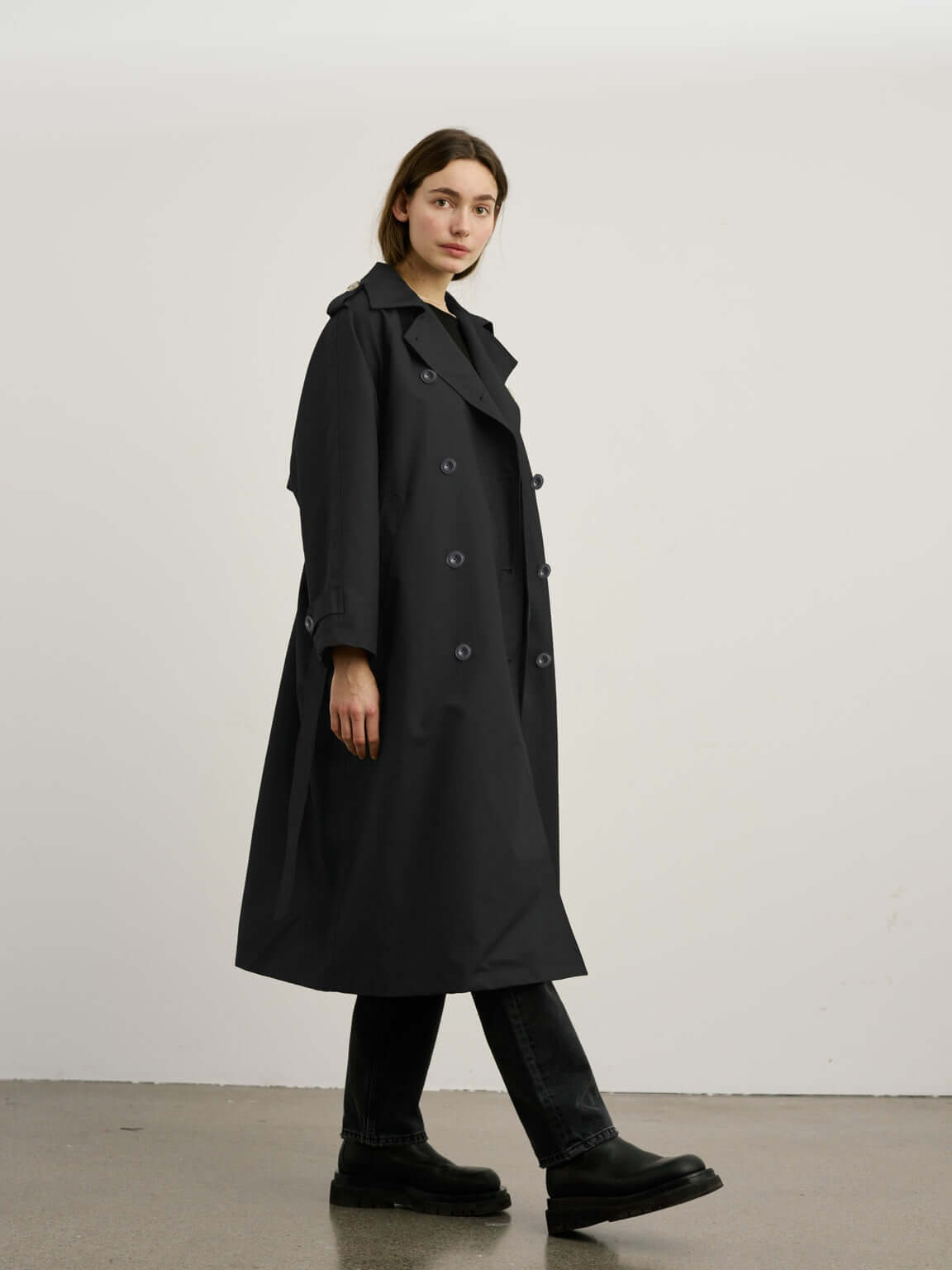 Meotine Cassandra Trench Coat in Black available at TNT The New Trend Australia. Free shipping on orders over $300 AUD.