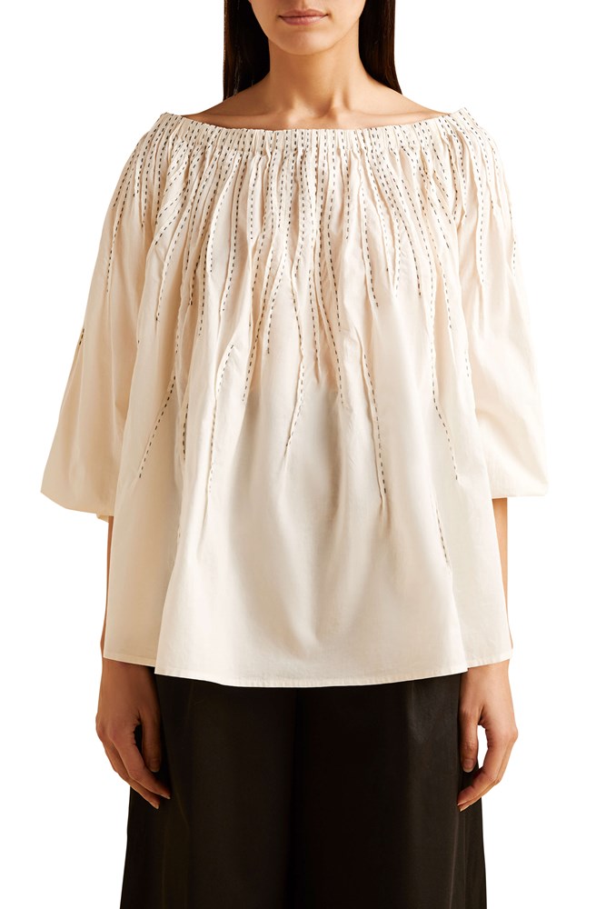 Merlette Wilding Blouse in Ivory/Navy Emb from The New Trend