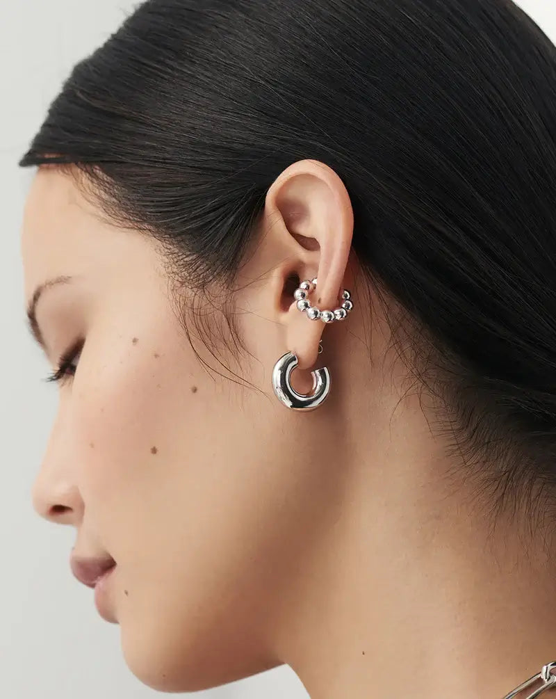 SILVER MEDIUM CHUBBY HOOP EARRINGS SILVER ALL