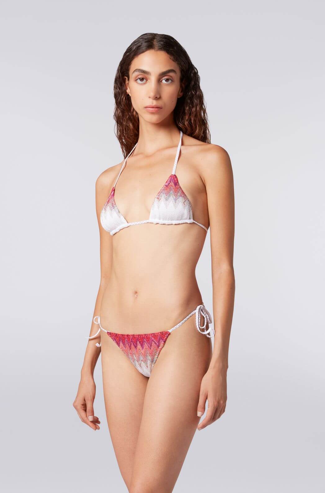 Missoni Mare Zig Zag Tri Bikini in White/Rose/Pink available at TNT The New Trend Australia. Free shipping on orders over $300 AUD.