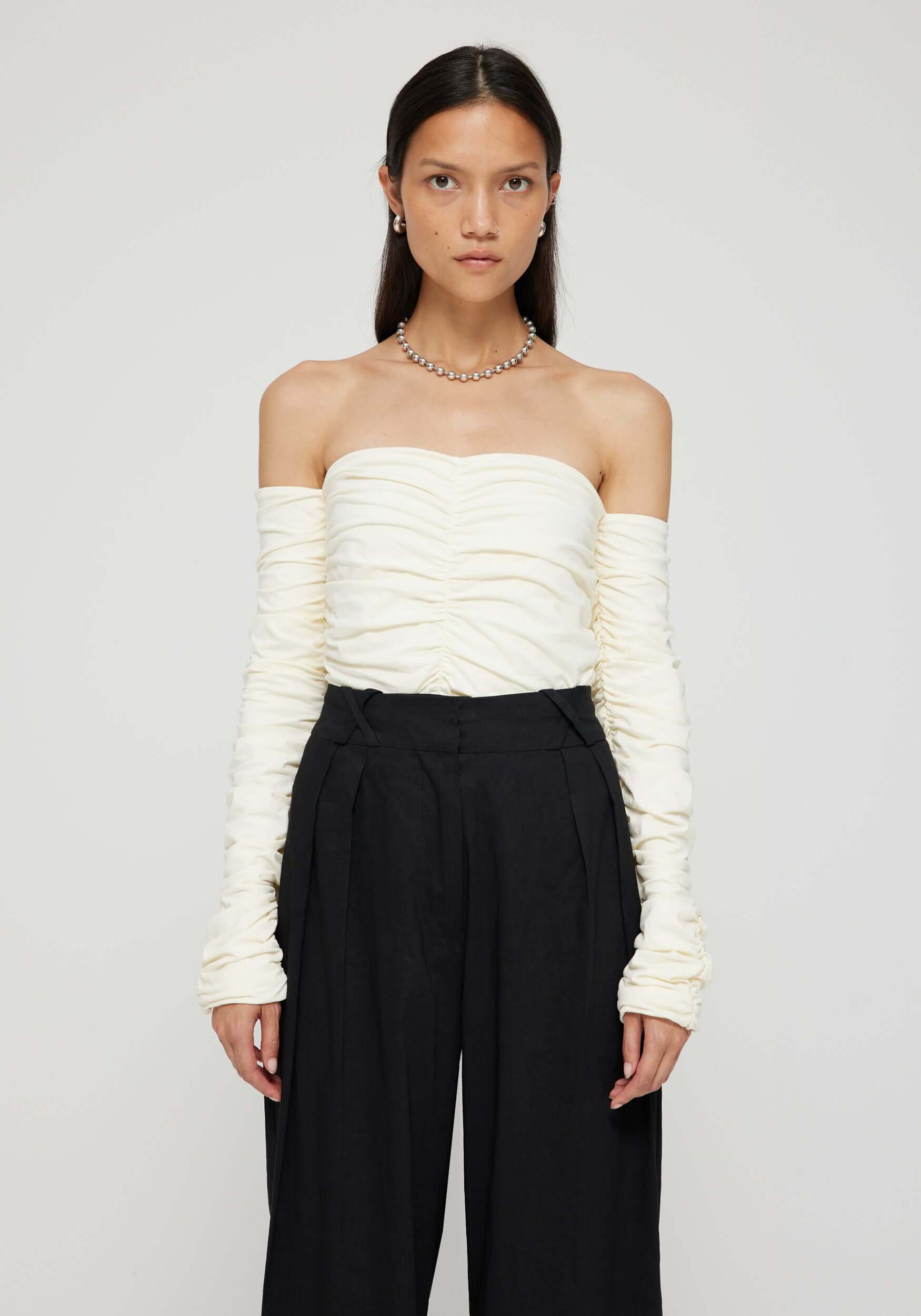 Rohe Smocked Off Shoulder Top in Off-White available at TNT The New Trend Australia. Free shipping on orders over $300 AUD.