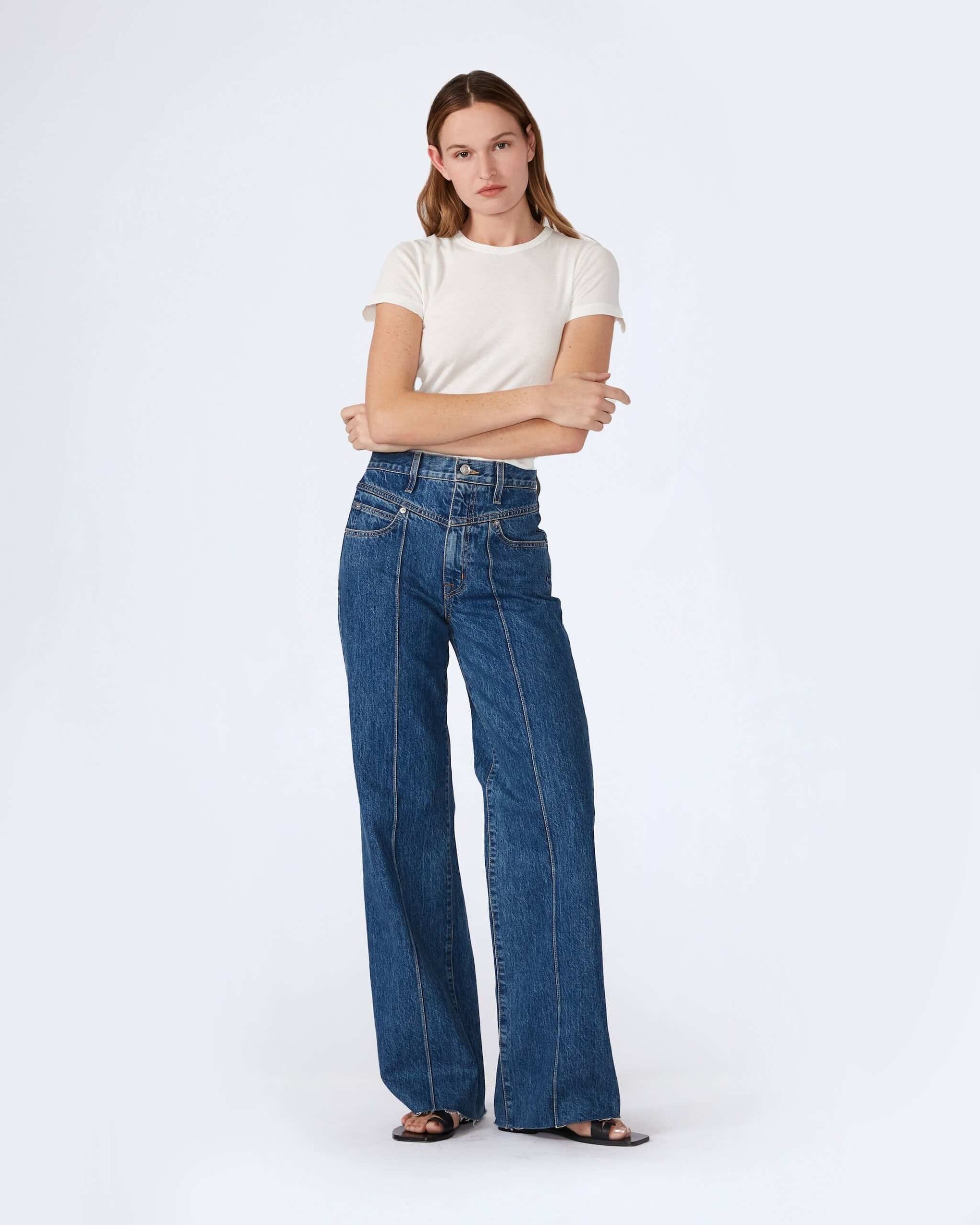 SLVRLAKE Grace Double Yoke Pintuck Jean in Start Me Up available at TNT The New Trend Australia. Free shipping on orders over $300 AUD.