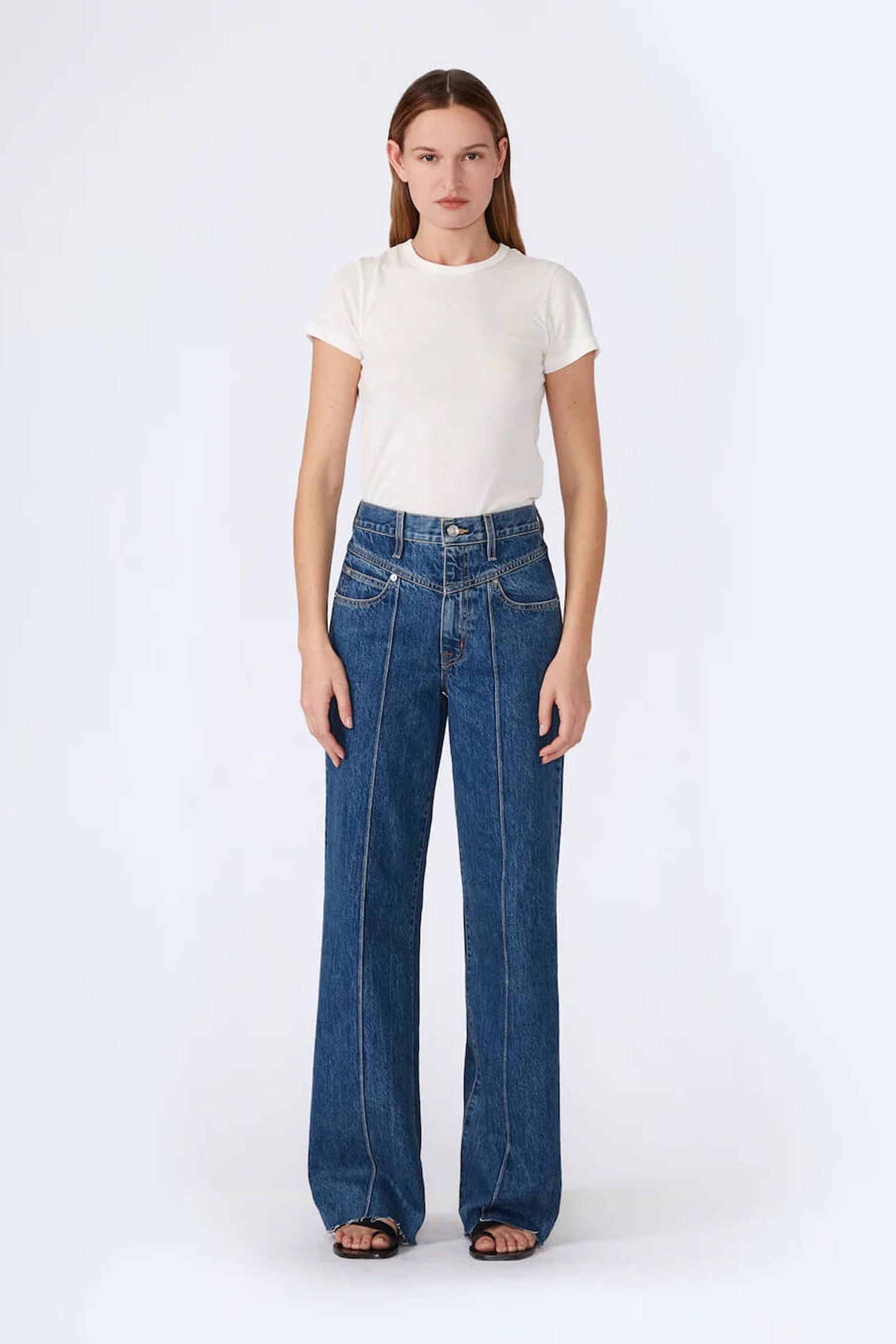 SLVRLAKE Grace Double Yoke Pintuck Jean in Start Me Up available at TNT The New Trend Australia. Free shipping on orders over $300 AUD.