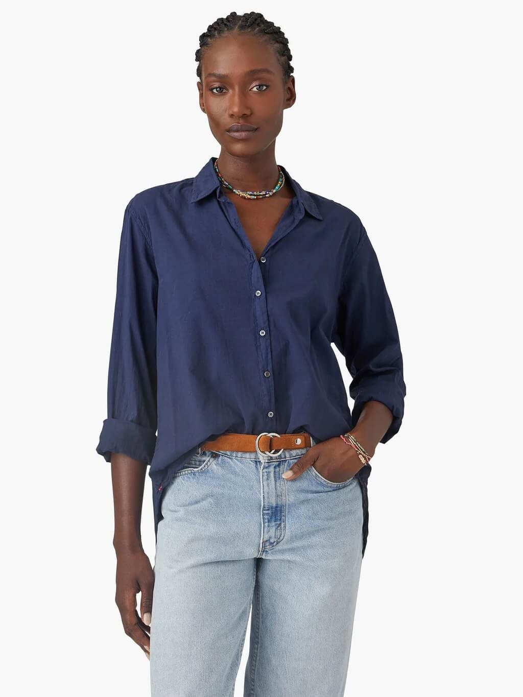 Xirena Beau Oversized Shirt in Navy Blue from The New Trend