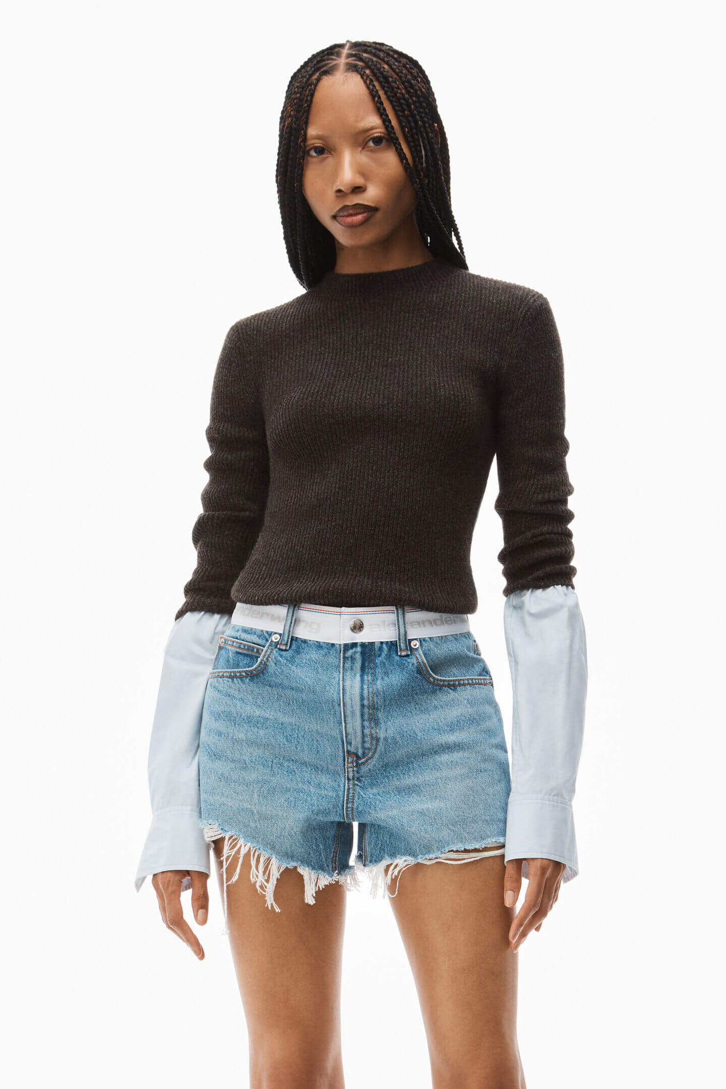 alexanderwang.t Ribbed Crewneck Pullover Compact Cotton in Charcoal from The New Trend 